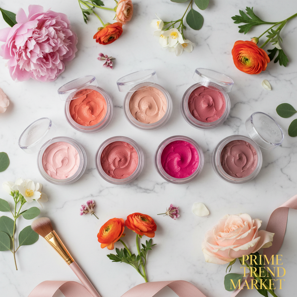 PHOFAY mousse blush shades flat lay on marble