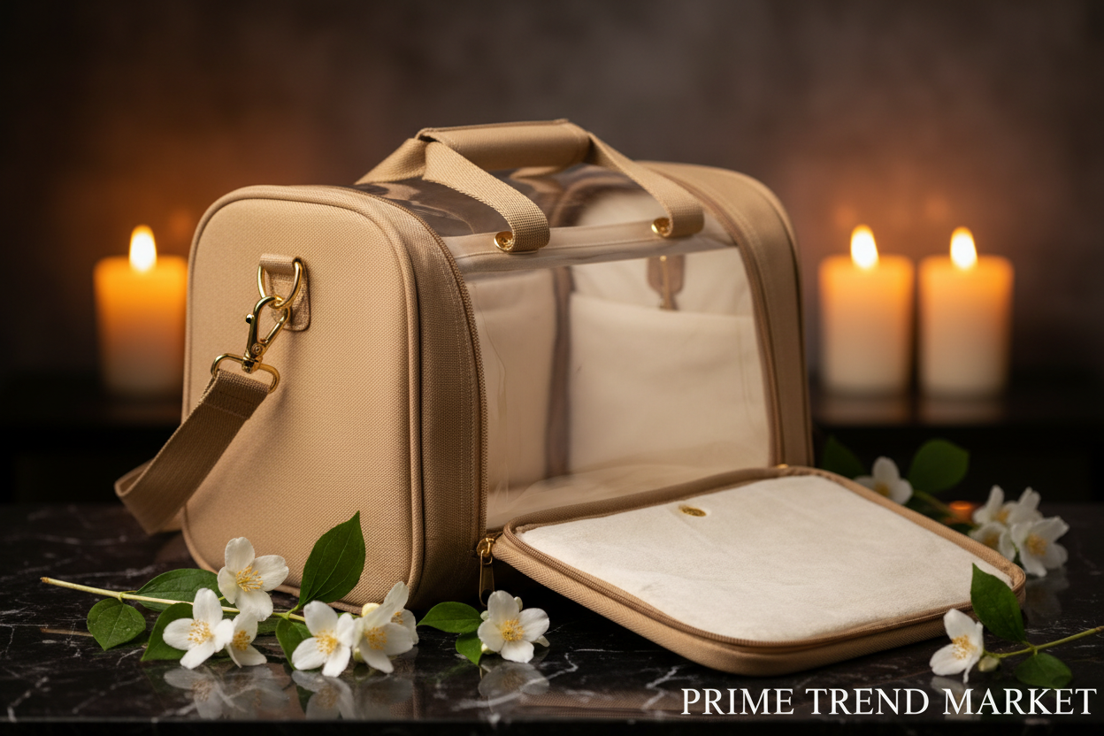 Beige transparent breathable foldable pet carrier bag