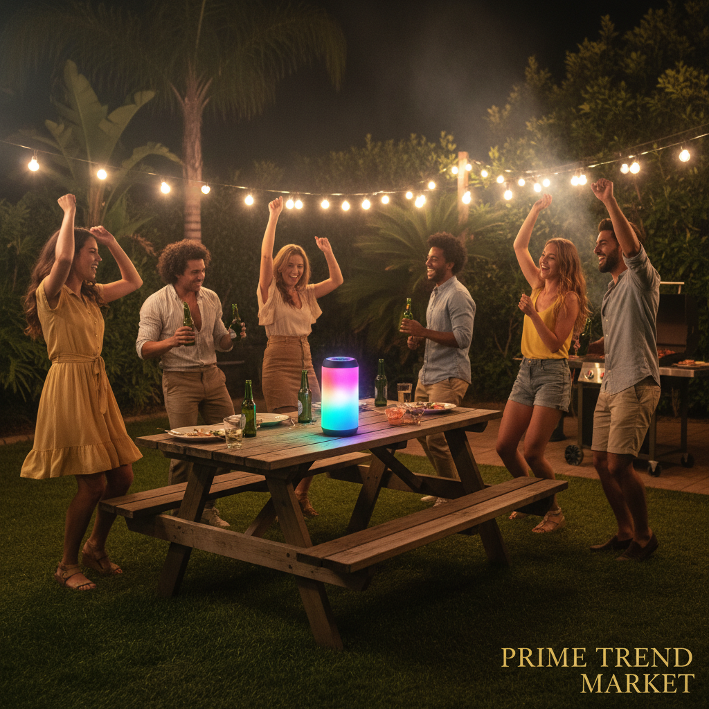 Backyard BBQ Party at Night with Portable LED Party Speaker — Prime Trend Market