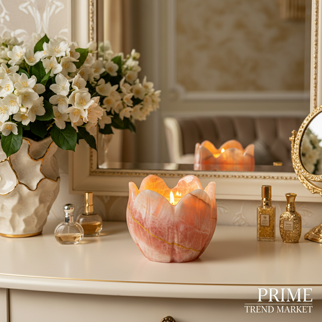 Luxury Pink Tulip Stone Candle Holder — Vanity Styled | Prime Trend Market