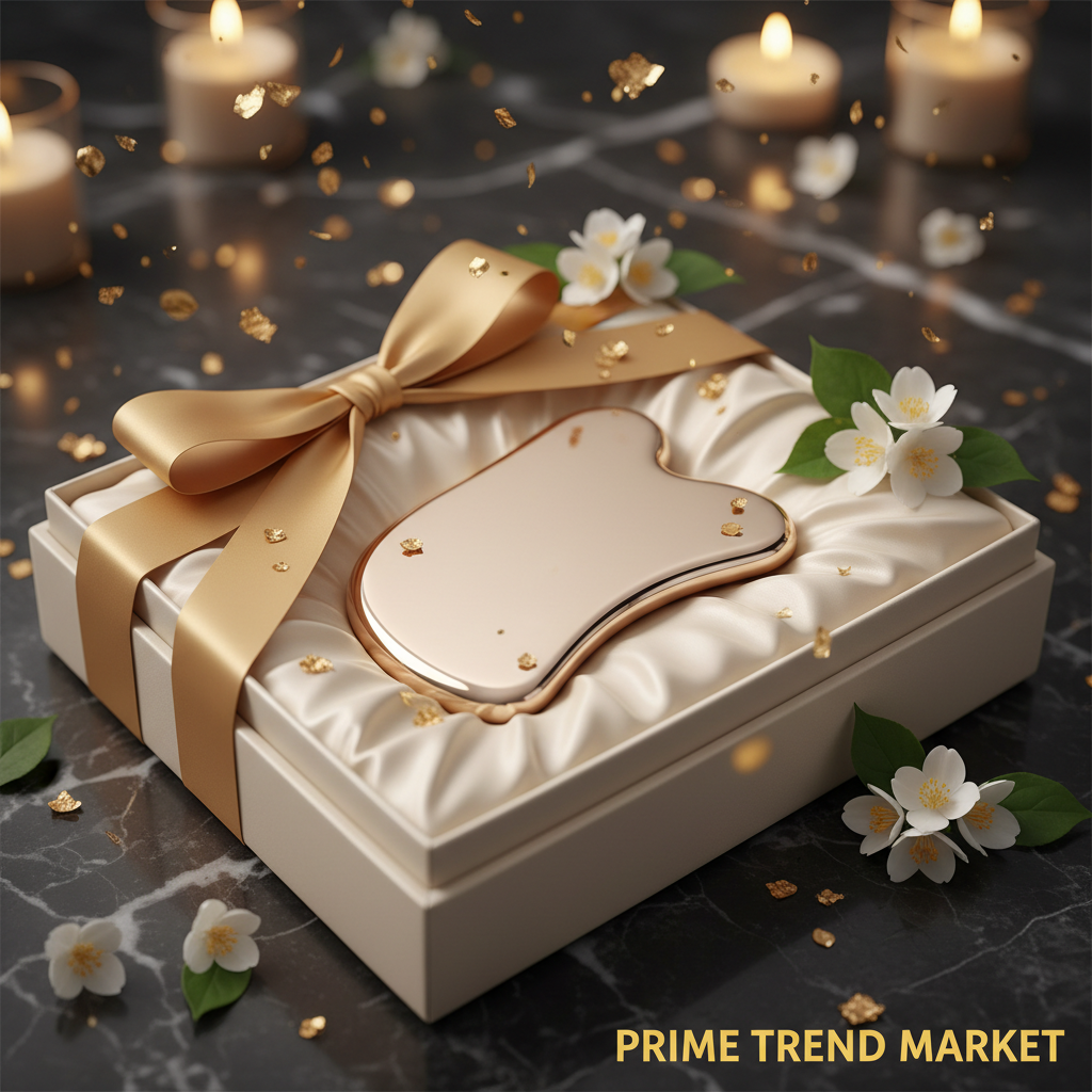 Luxury Electric Heated Gua Sha Massager in cream satin gift box with gold ribbon