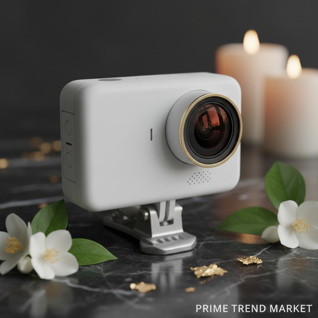 RideShot white camera close-up on dark marble