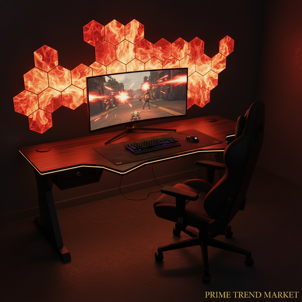 Hexagon LED Panels Gaming Room Setup Red Orange RGB Colors — Prime Trend Market