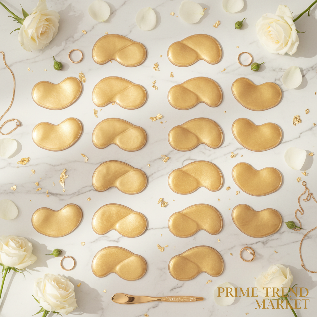Jaysuing 24K Gold Eye Masks on marble with gold flakes and white roses — Prime Trend Market