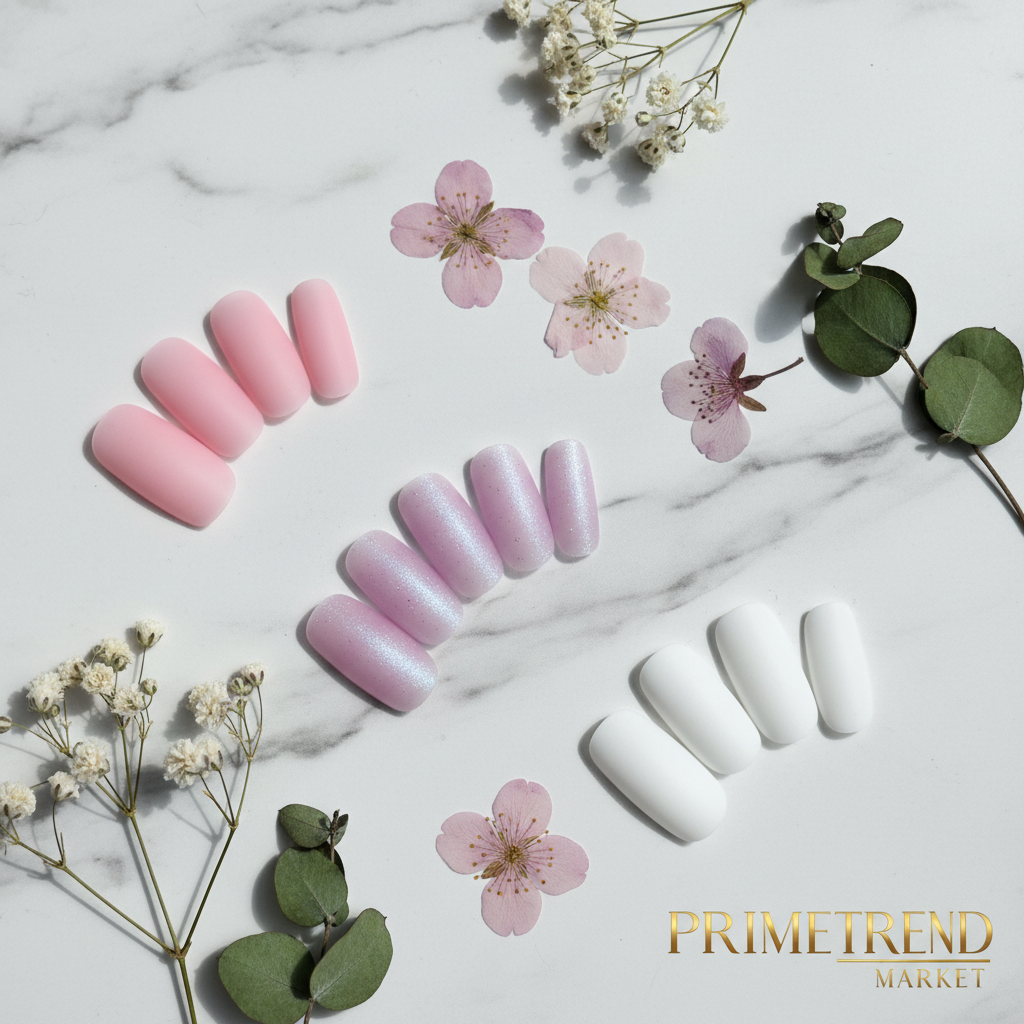 Frosted Waterproof Ballet Press-On Nails — 3 Colors Flat Lay