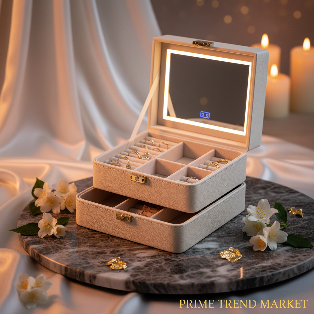 Jewelry box open on marble