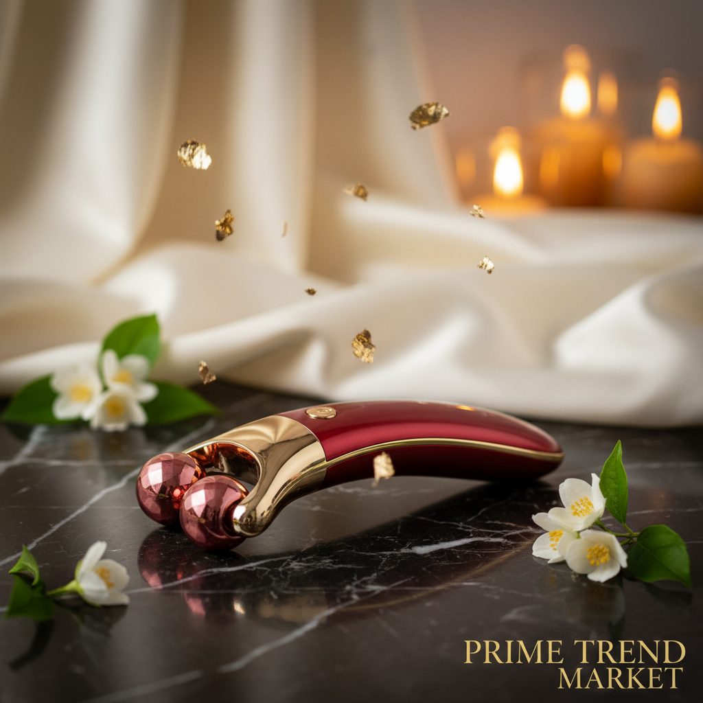 Luxury Electric Face-Lift Roller — Rose Red on Dark Marble