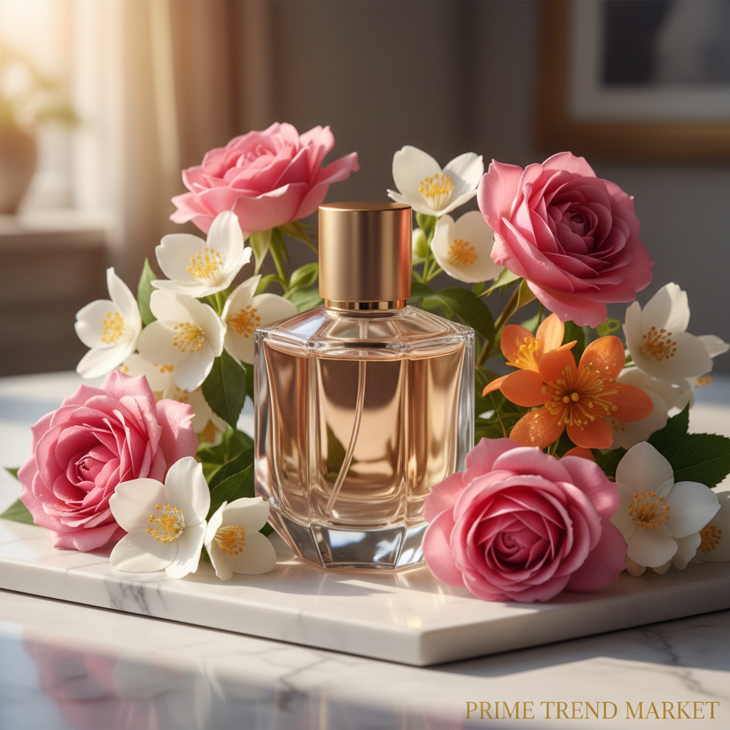 Marble surface with jasmine, roses & orange blossoms