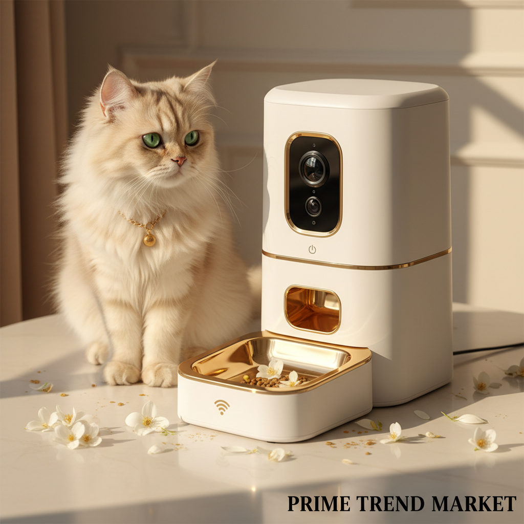 PawFeed AI Feeder White with Cat
