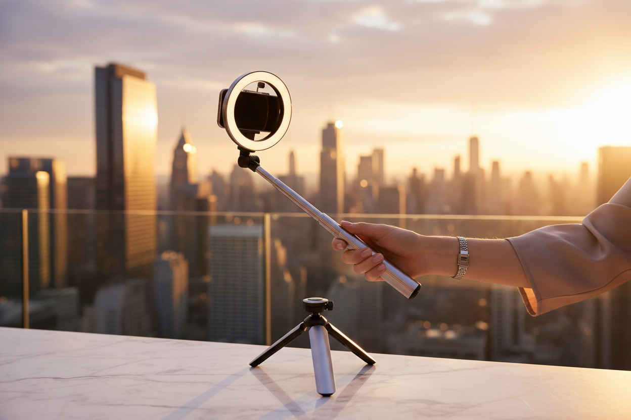 3-in-1 Bluetooth Selfie Stick Tripod — With LED Ring Light