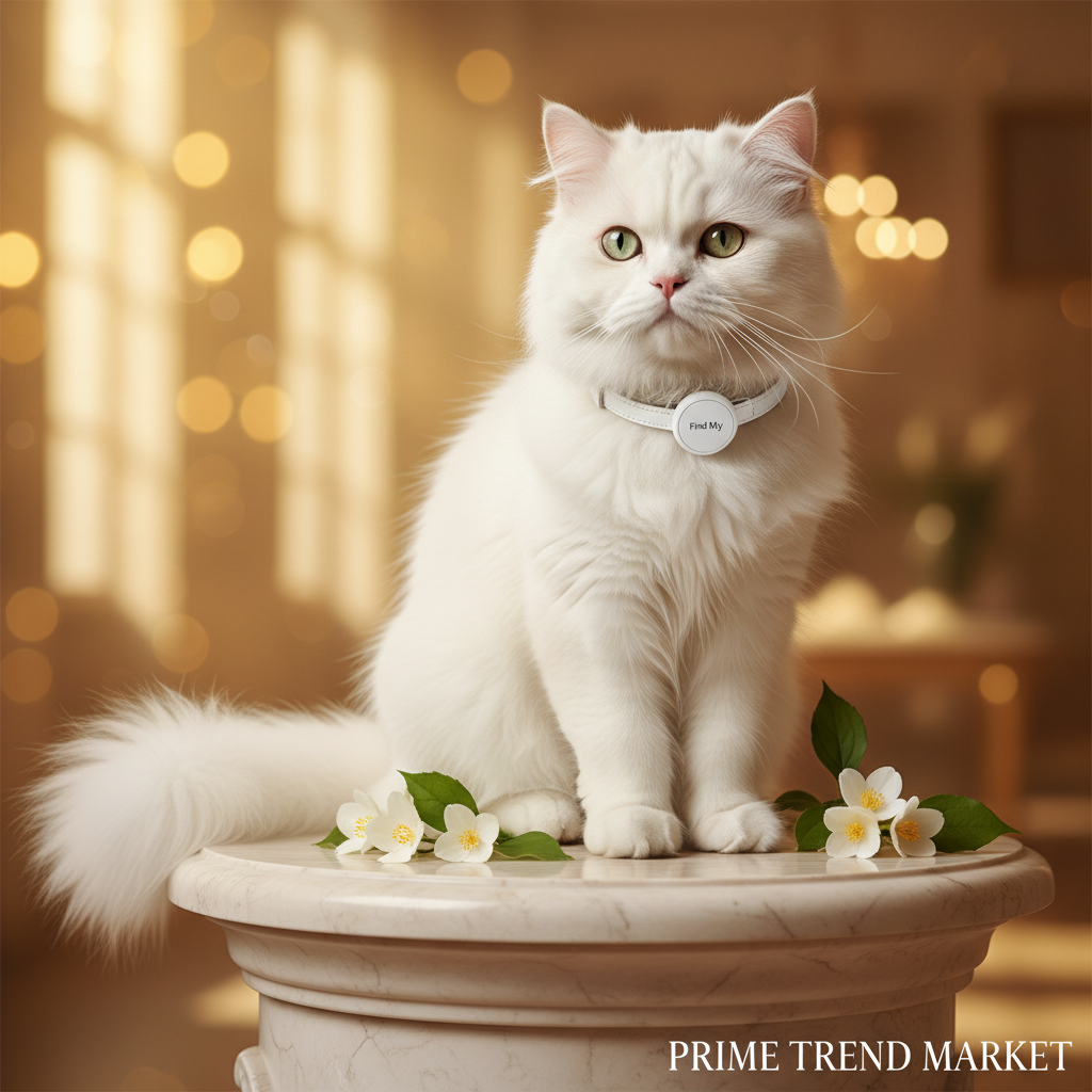 White Persian Cat with Find My Tracker