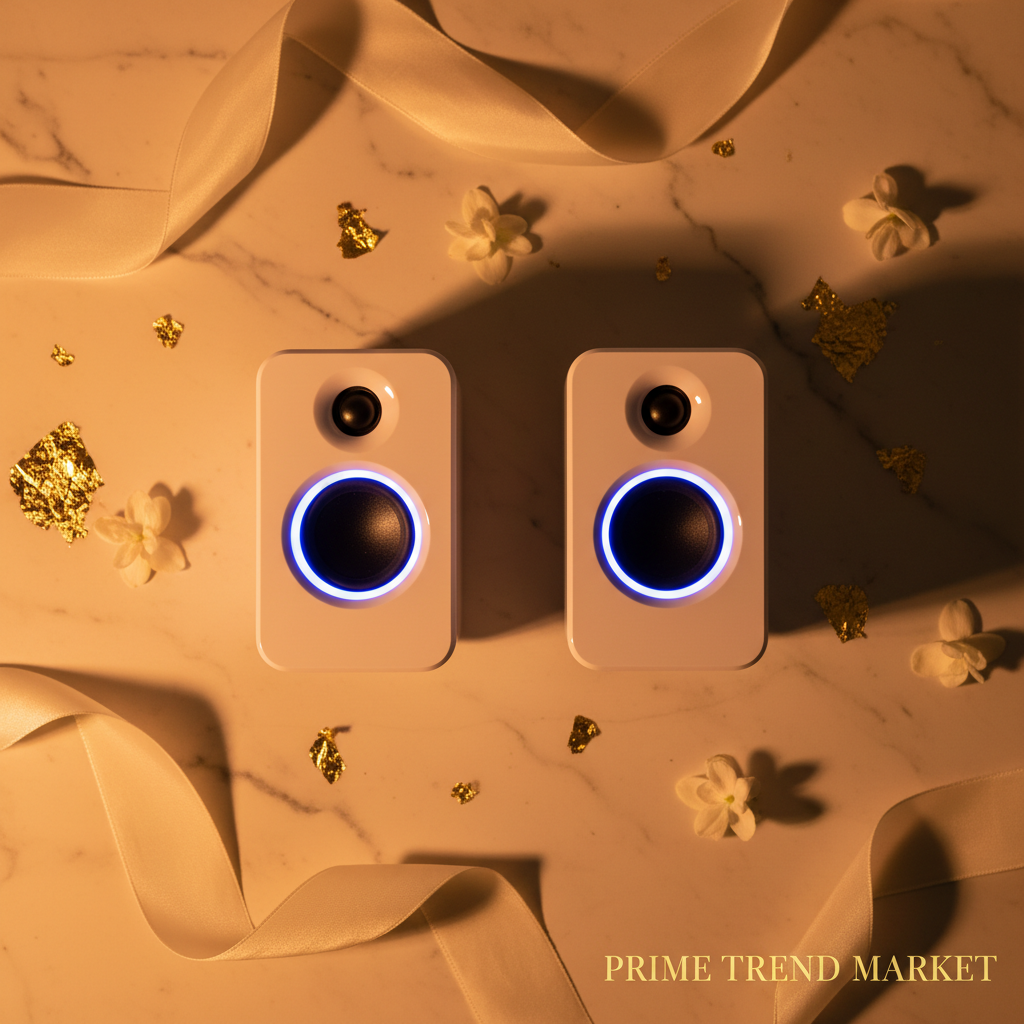 White Speakers Flat Lay
