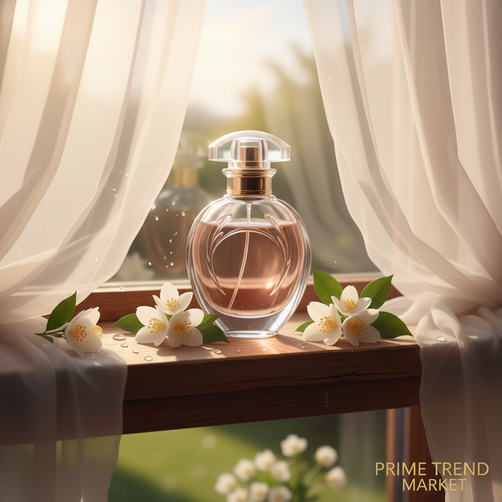 Windowsill with sheer curtains & orange blossoms