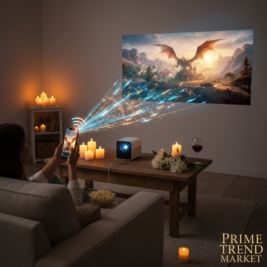 Wireless casting in cozy living room